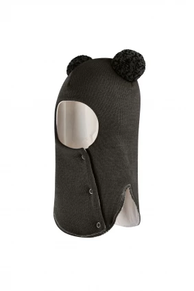 Зимова шапочка-шолом Corona.hm "Пандочка з помпонами МЕЛАНЖ" на кнопочках графіт