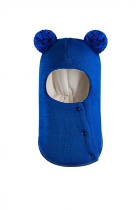 Зимова шапочка-шолом Corona.hm "Пандочка з помпонами МЕЛАНЖ" на кнопочках електрик