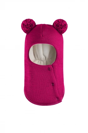 Зимова шапочка-шолом Corona.hm "Пандочка з помпонами МЕЛАНЖ" на кнопочках малина