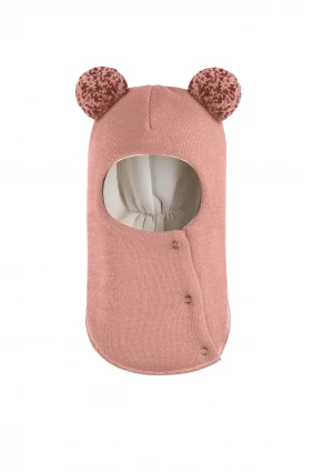 Зимова шапочка-шолом Corona.hm "Пандочка з помпонами МЕЛАНЖ" на кнопочках пудра