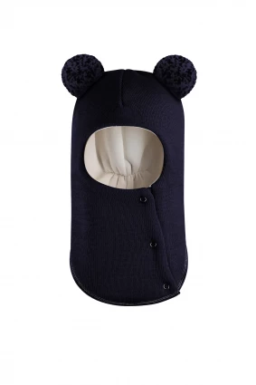 Зимова шапочка-шолом Corona.hm "Пандочка з помпонами МЕЛАНЖ" на кнопочках синій