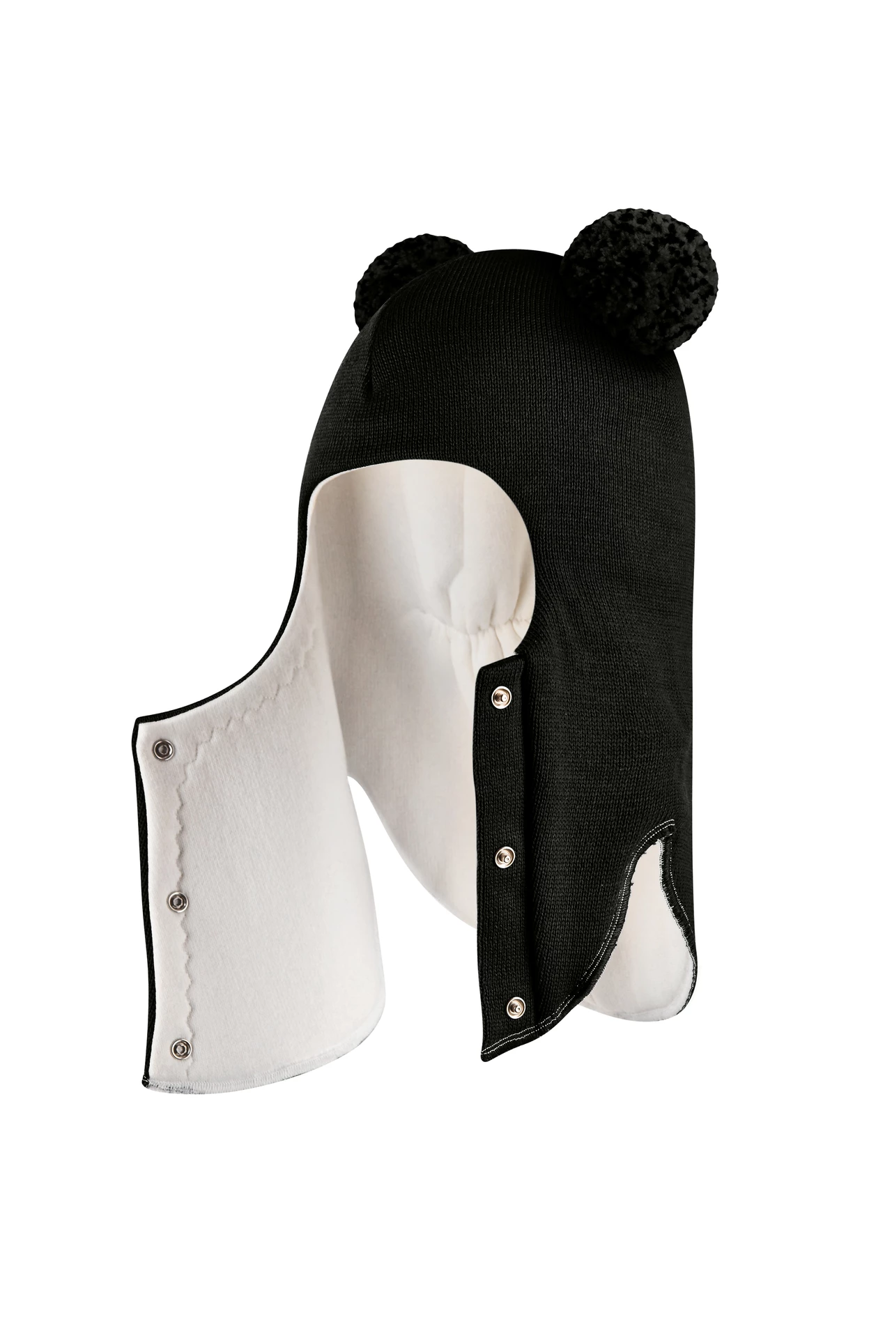 Зимова шапочка-шолом Corona.hm "Пандочка з помпонами МЕЛАНЖ" на кнопочках чорний