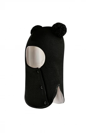 Зимова шапочка-шолом Corona.hm "Пандочка з помпонами МЕЛАНЖ" на кнопочках чорний