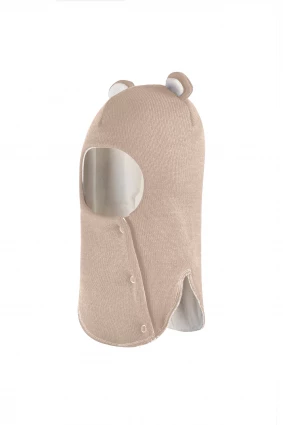 Зимняя шапочка-шлем Corona.hm "Мисс Мишутка" на кнопочках беж золотой