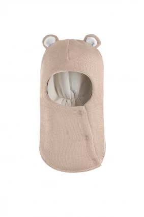 Зимняя шапочка-шлем Corona.hm "Мисс Мишутка" на кнопочках беж золотой