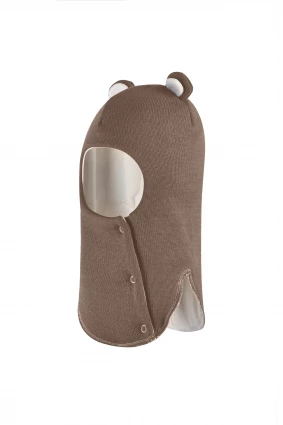 Зимняя шапочка-шлем Corona.hm "Мисс Мишутка" на кнопочках молочный шоколад