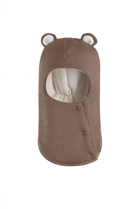 Зимняя шапочка-шлем Corona.hm "Мисс Мишутка" на кнопочках молочный шоколад