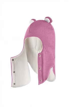 Зимняя шапочка-шлем Corona.hm "Мисс Мишутка" на кнопочках пыльно-розовый