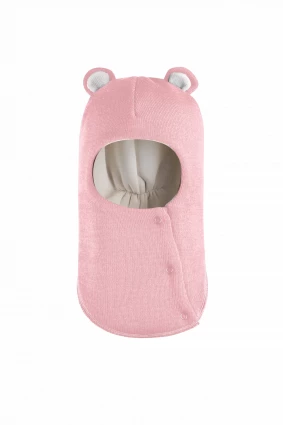 Зимняя шапочка-шлем Corona.hm "Мисс Мишутка" на кнопочках розовый