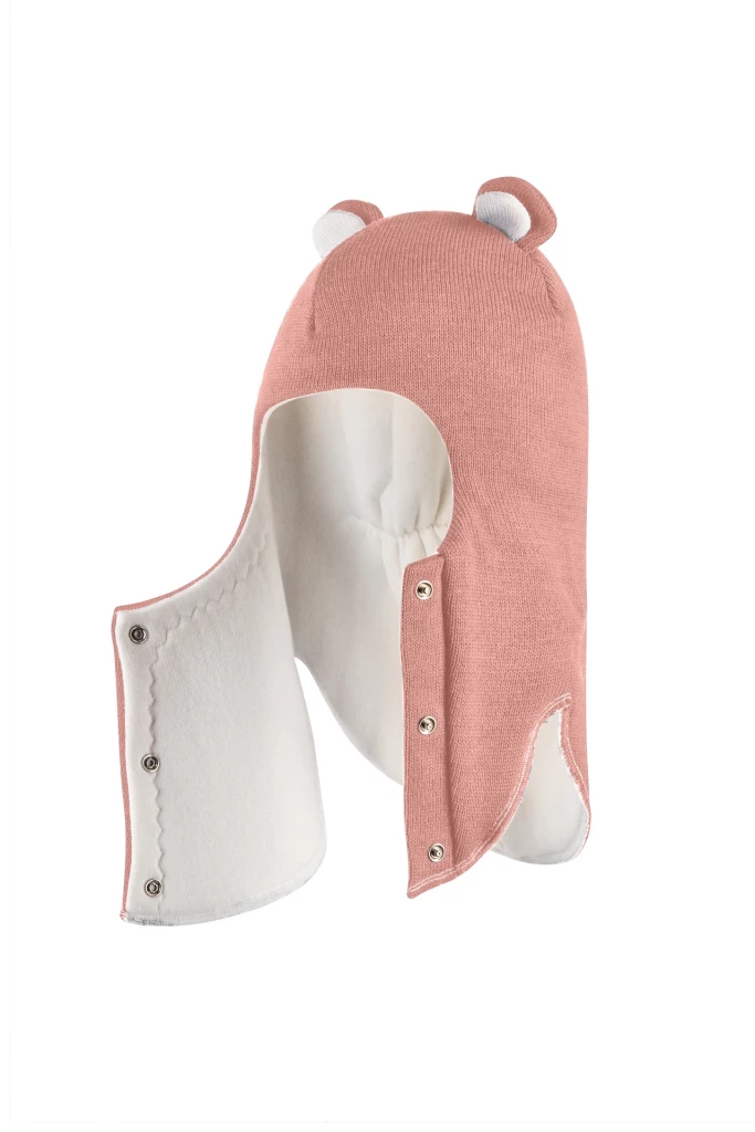 Зимова шапочка-шолом Corona.hm "Міс Ведмедиця" з кнопочками пудра