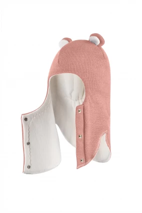 Зимняя шапочка-шлем Corona.hm "Мисс Мишутка" на кнопочках пудра