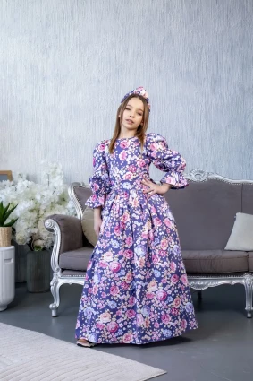 Сукня для дівчинки Corona.hm “Мері”, квіти на синьому