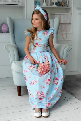 Платье для девочки Corona.hm “Роскошь”, троянда на блакитному